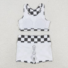 Load image into Gallery viewer, Baby Girls Black Checkered Crop Tops Shorts Clothes Sets
