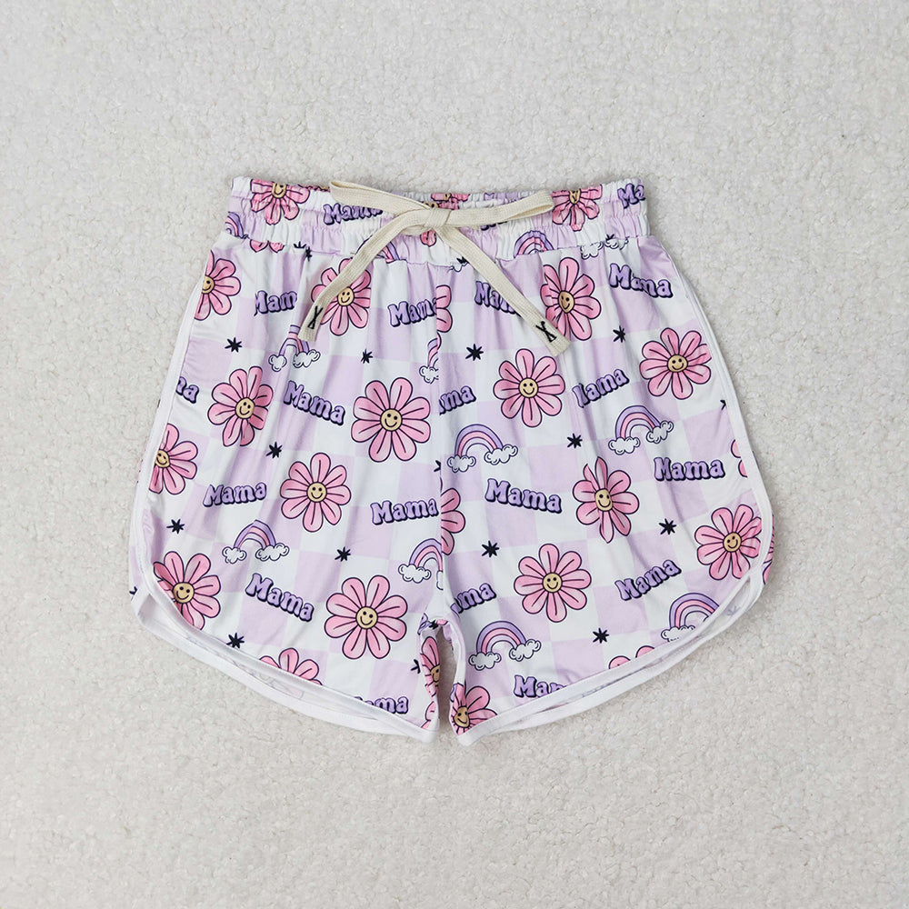 Adult Women Mama Flowers Rainbow Summer Shorts