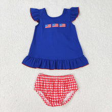 Load image into Gallery viewer, Baby Girls 4th Of July Flags Tunic Bummies Clothes Sets

