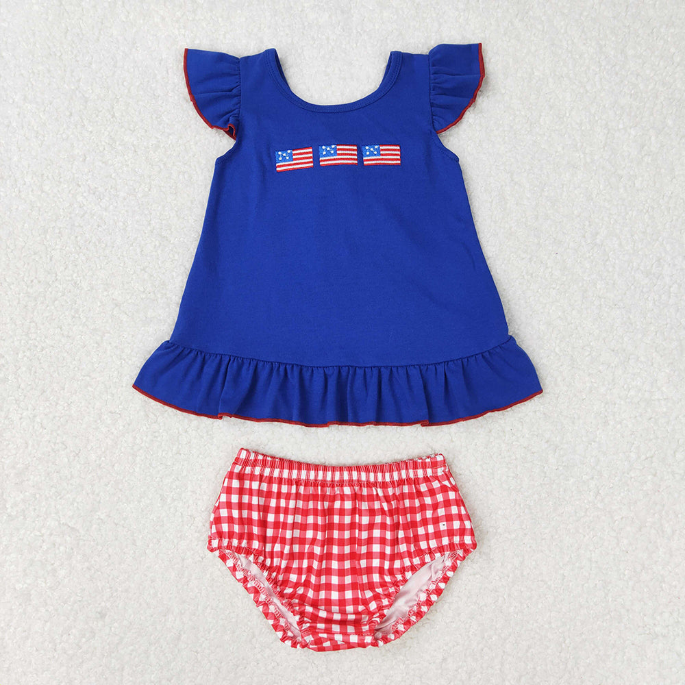 Baby Girls 4th Of July Flags Tunic Bummies Clothes Sets