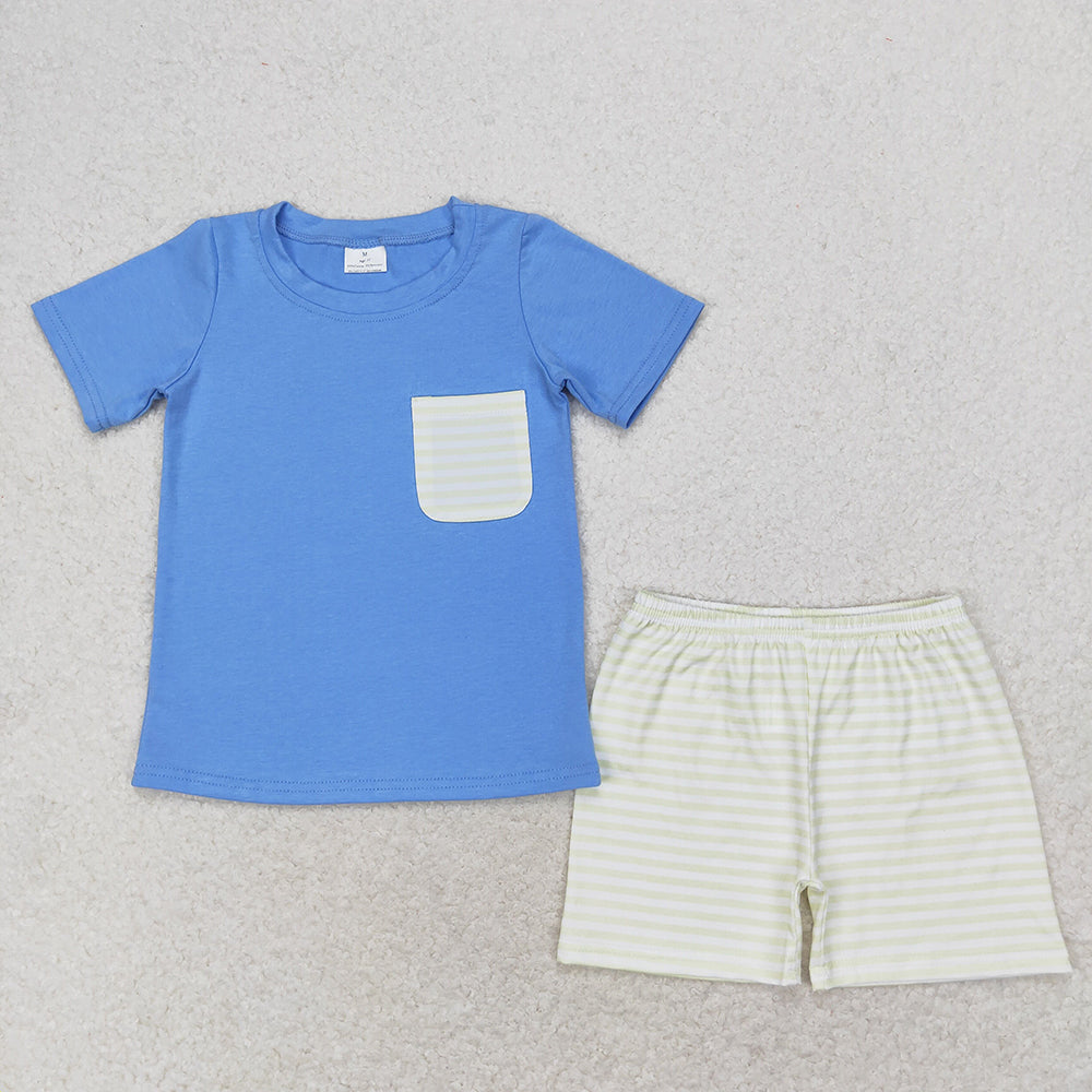 Baby Boys Blue Pocket Sibling Brother Rompers Clothes Sets