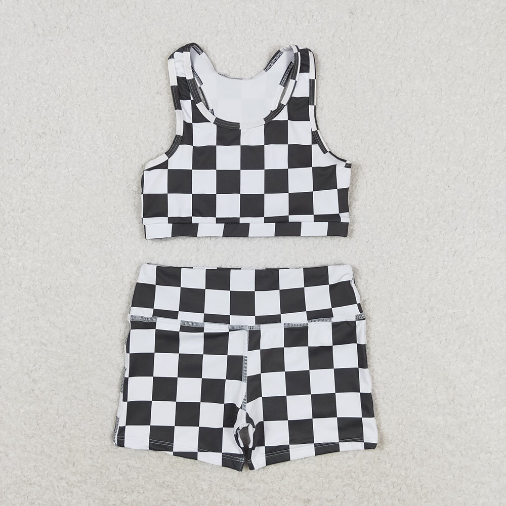 Baby Girls Black Checkered Crop Tops Shorts Clothes Sets
