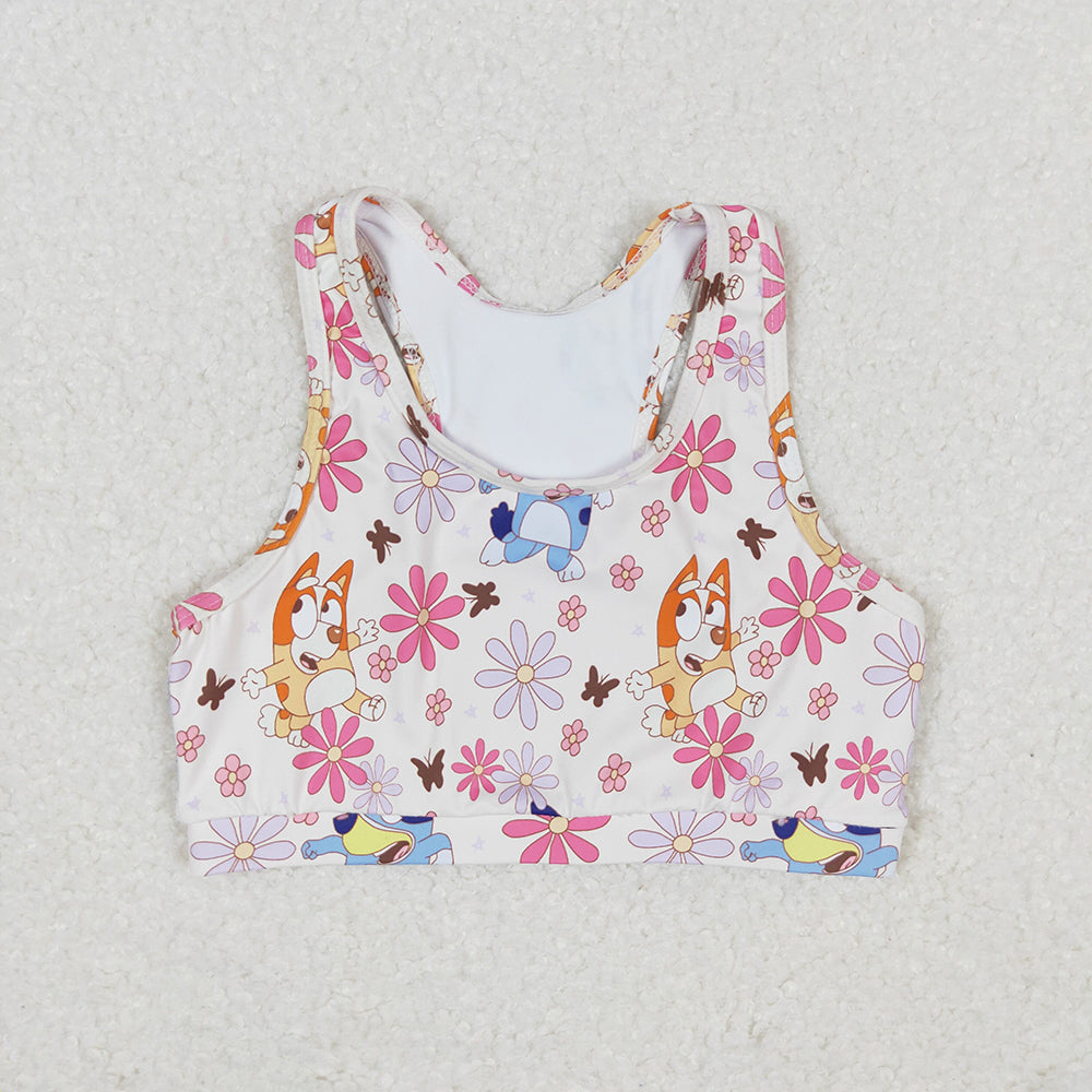 Baby Girls Blue Dog Flowers Sleeveless Vest Crop Tops