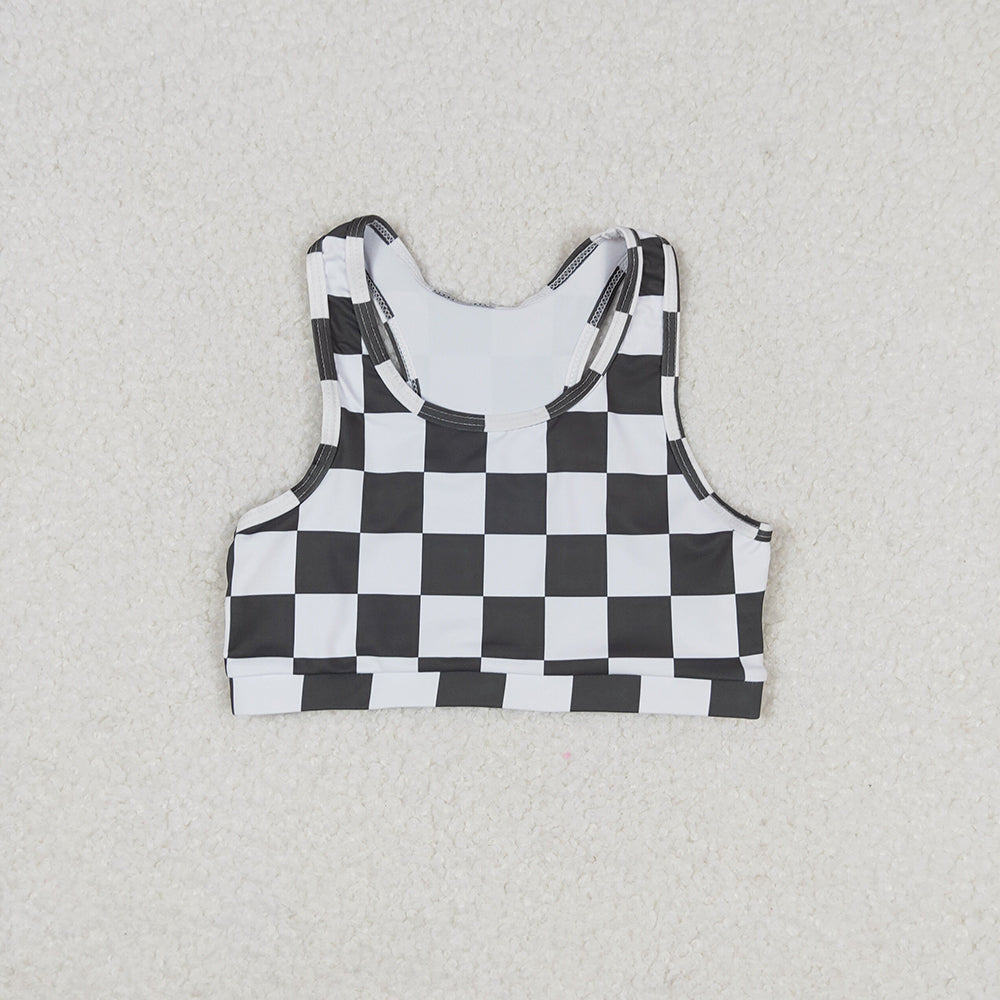 Baby Girls Black Checkered Sleeveless Vest Crop Tops