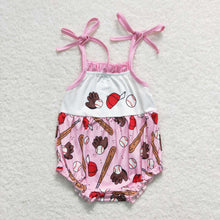 Load image into Gallery viewer, Baby Girls Baseball Straps Pink Summer Spring Rompers
