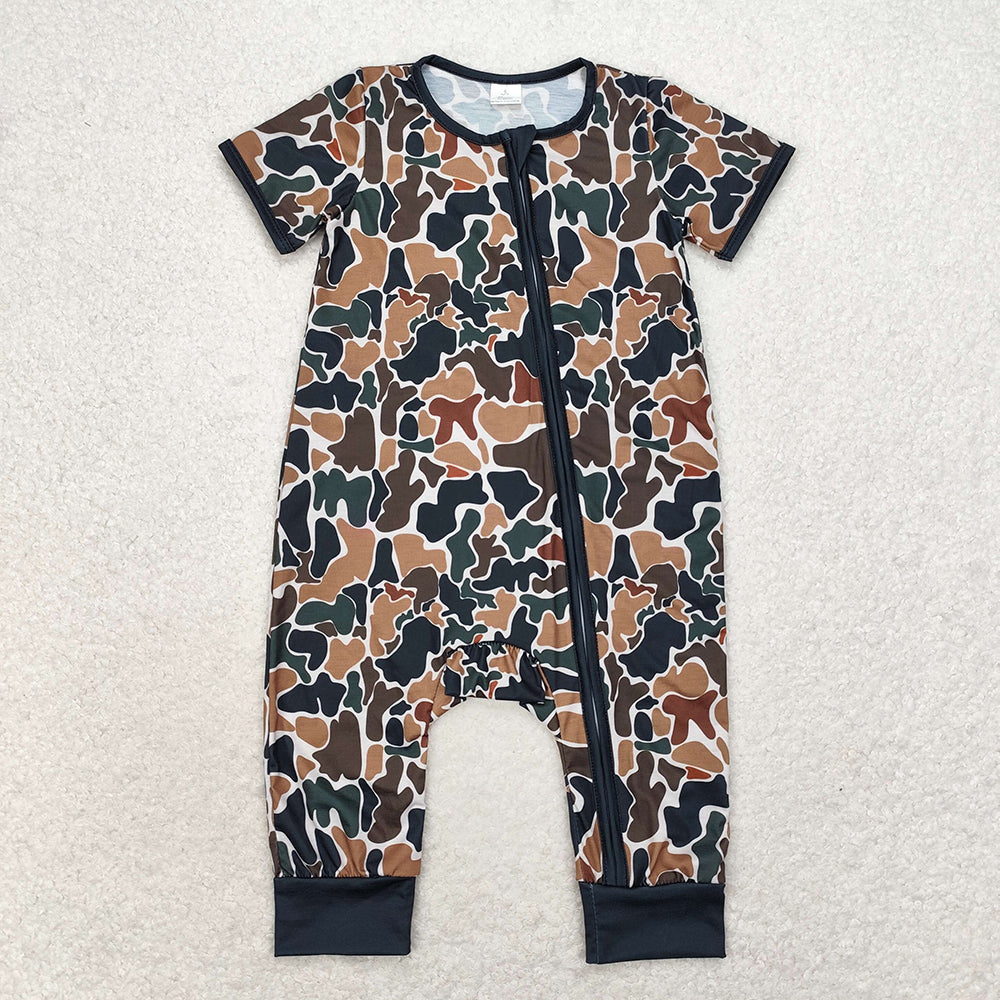 Baby Infant Boys Brown Camo Sibling Rompers
