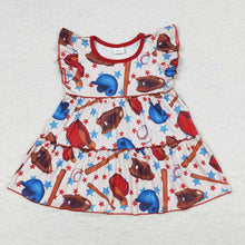 Load image into Gallery viewer, Baby Girls Baseball Stars Flutter Sleeve Tunic Tops
