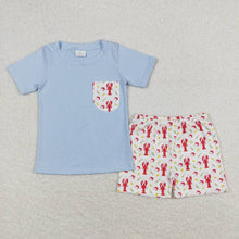 Load image into Gallery viewer, Baby Boys Blue Pocket Shirt Crawfish Shorts Clothes Sets
