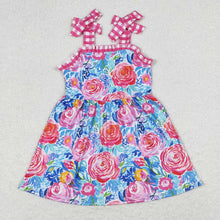 Load image into Gallery viewer, Baby Girls Blue Flowers Straps Knee Length Dresses
