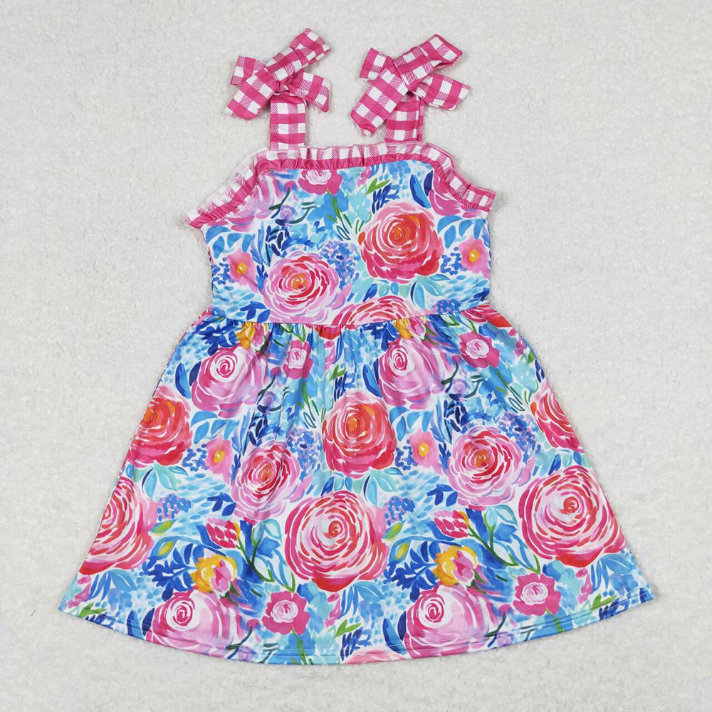 Baby Girls Blue Flowers Straps Knee Length Dresses