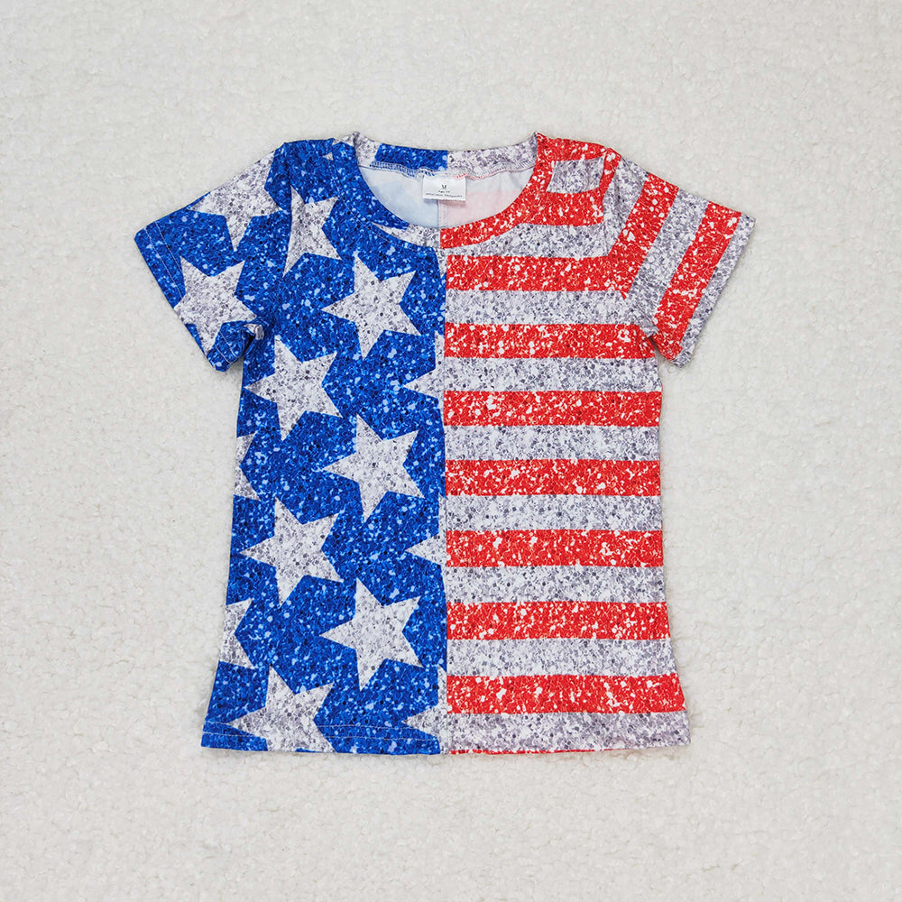 Baby Girls 4th Of July Stars Stripes Short Sleeve Tee Shirts Tops