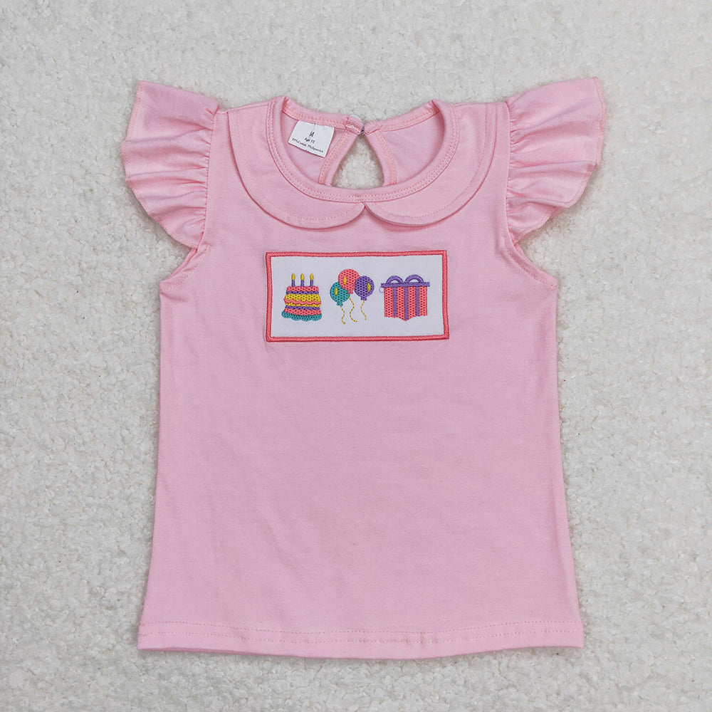 Baby Girls Birthday Pink Flutter Sleeve Tee Shirts Tops