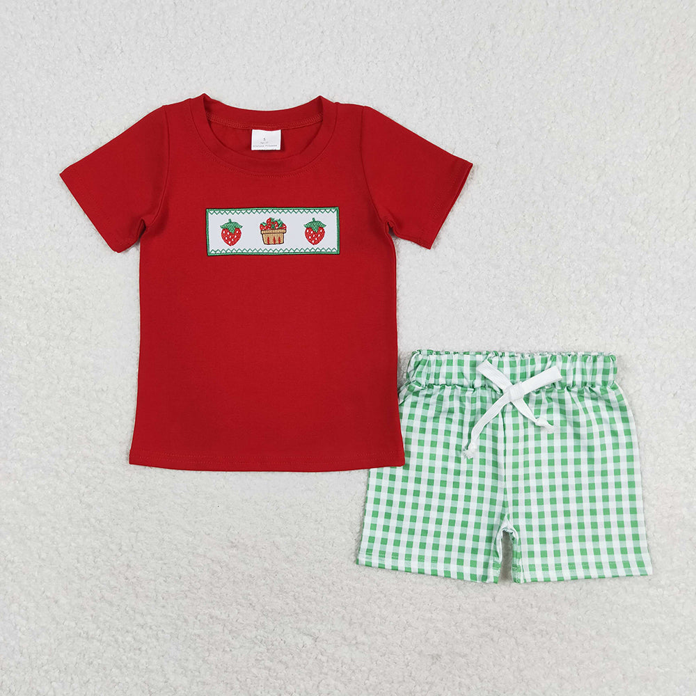 Baby Boys Red Strawberry Cake Shirt Top Shorts Clothes Sets