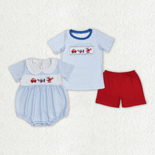 Load image into Gallery viewer, Baby Boys Blue Stripes Transpotation Sibling Brother Clothes Sets
