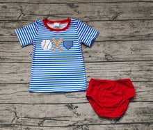 Load image into Gallery viewer, Baby Boys Blue Stripes Baseball Shirts Top Bummies Clothes Sets
