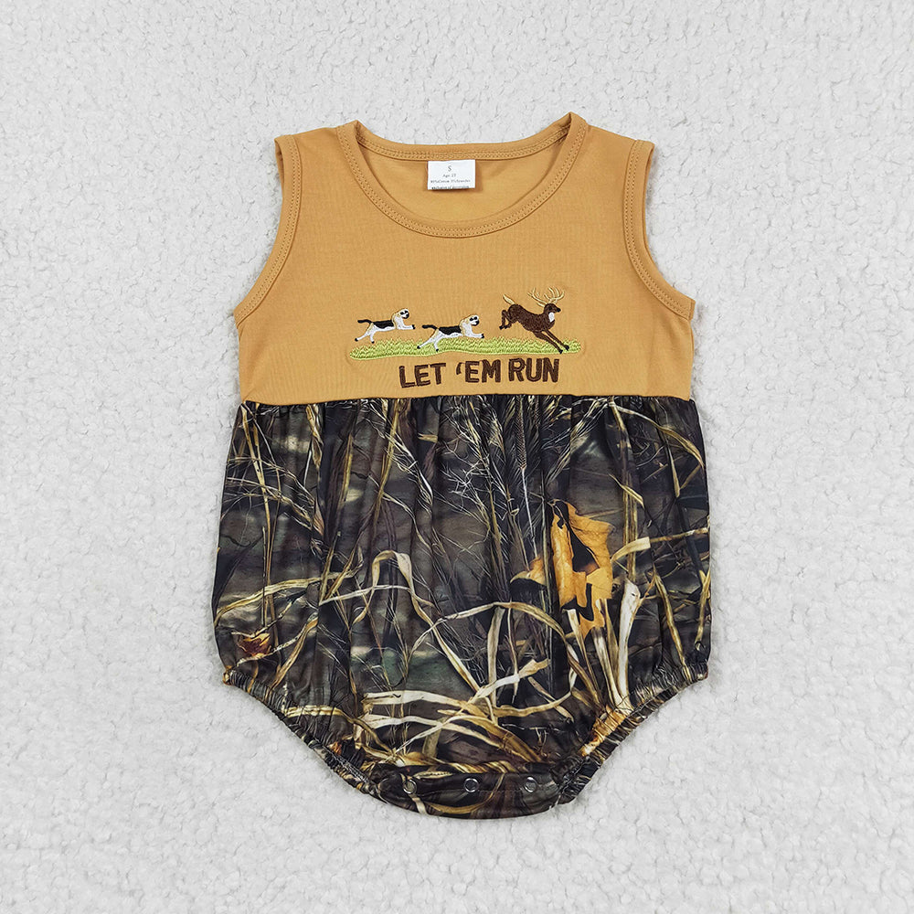 Baby Boys Let'em Run Camo Dog Dear Rompers