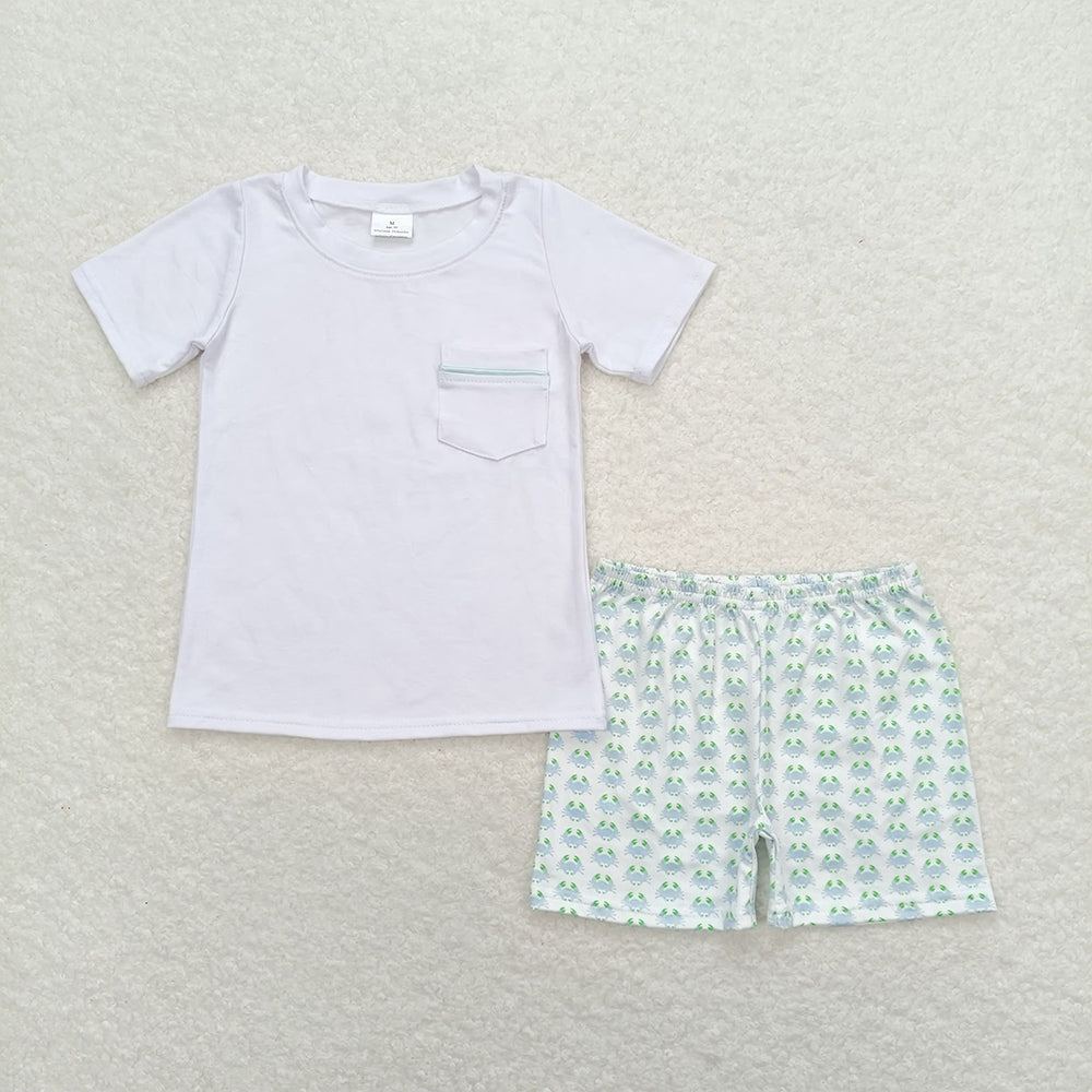 Baby Boys White Pocket Shirt Top Crabs Shorts Clothes Sets