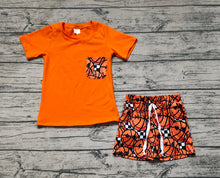 Load image into Gallery viewer, Baby Boys Orange Pocket Shirt Top Basketball Shorts Clothes Sets
