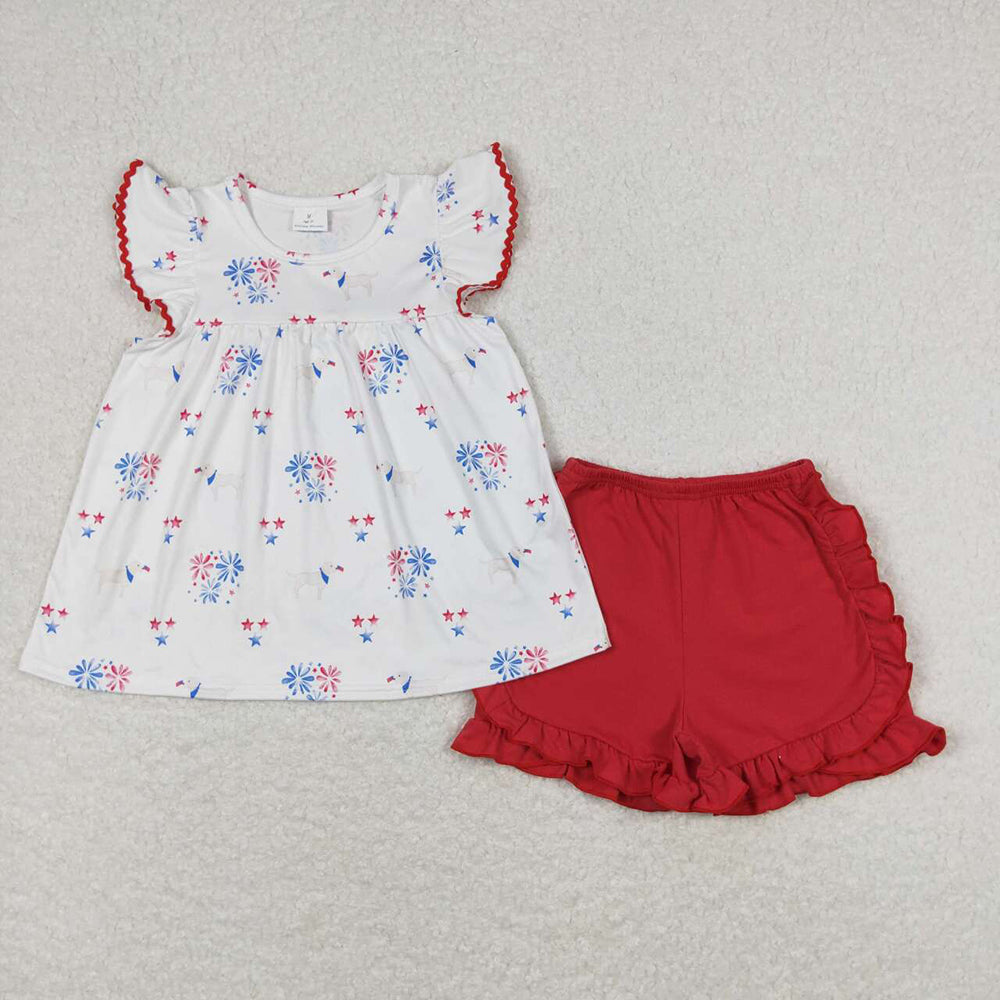 Baby Girls 4th Of July Fireworks Tunic Top Ruffle Shorts Outfits Clothes Sets