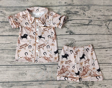 Load image into Gallery viewer, Baby Boys Grey Rodeo Horse Shirt Buttons Top Shorts Pajamas Clothes Sets
