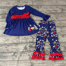 Load image into Gallery viewer, Girls Nativity Navy ruffle pants sets 1
