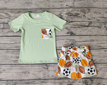 Load image into Gallery viewer, Baby Boys Green Pocket Short Sleeve Shirt Sports Balls Shorts Clothes Sets
