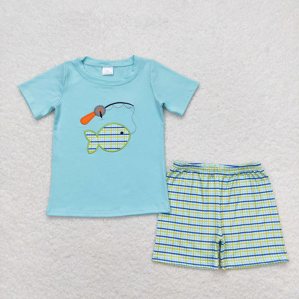 Baby Boys Fishing Shirt Top Checkered Shorts Clothes Sets