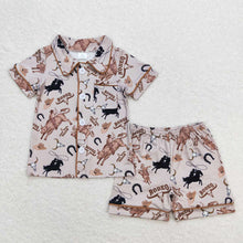 Load image into Gallery viewer, Baby Boys Grey Rodeo Horse Shirt Buttons Top Shorts Brother Romper Pajamas Clothes Sets
