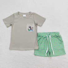 Load image into Gallery viewer, Baby Boys Ducks Green Shirt Checkered Shorts Clothes Sets
