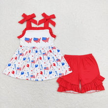 Load image into Gallery viewer, Baby Girls 4th Of July Flags Balloons Tunic Ruffle Shorts Clothes Sets
