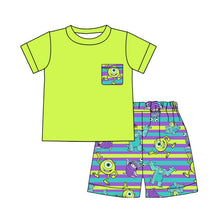 Load image into Gallery viewer, Baby boy cartoon green pocket shorts sets
