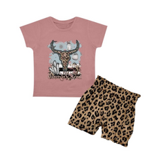 Load image into Gallery viewer, Baby girls cow skull leopard summer shorts sets
