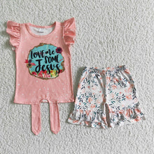 Load image into Gallery viewer, Baby girls love me jesus floral shorts sets
