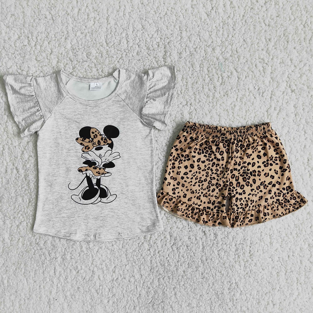 Leopard Cartoon character T-shirt Shorts sets