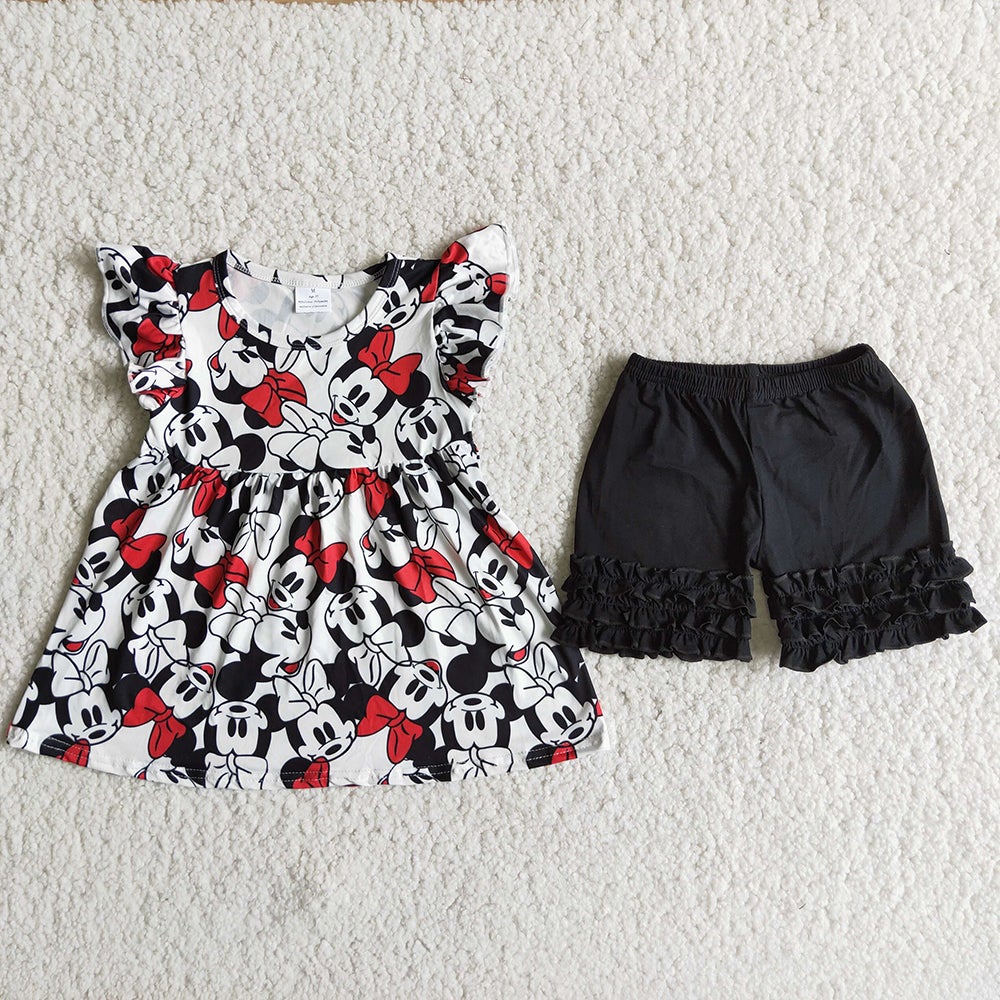 Cartoon MINI puffy sleeves shorts set