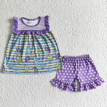 Load image into Gallery viewer, Baby girls purple cartoon shorts sets
