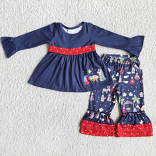 Load image into Gallery viewer, Girls Nativity Navy ruffle pants sets 1
