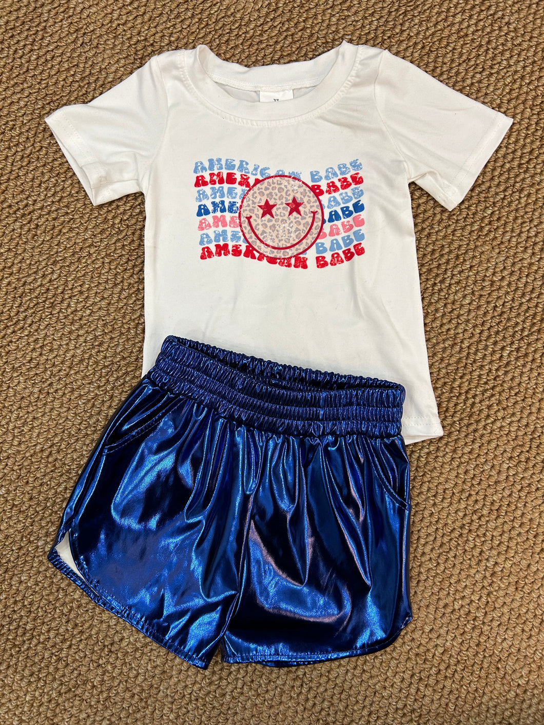 Baby Girls 4th of July Smile Tops Blue Metallic Shorts Outfits