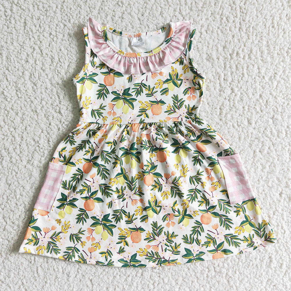 Baby girls peach floral pocket dresses