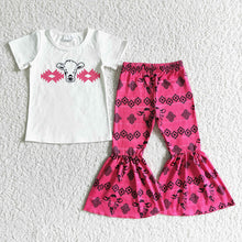 Load image into Gallery viewer, Baby girls western cow hotpink bell pants sets

