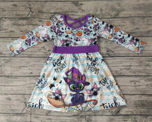 Load image into Gallery viewer, Baby girls Halloween cat long sleeve belt dresses
