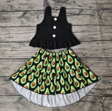 Load image into Gallery viewer, Baby girls avocado skirts black stripe top summer sets
