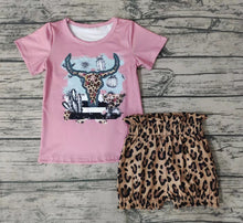Load image into Gallery viewer, Baby girls cow skull leopard summer shorts sets
