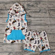 Load image into Gallery viewer, Baby boys western hoodie top summer shorts sets
