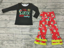 Load image into Gallery viewer, baby girls Christmas cutest cartoon green ruffle pants sets
