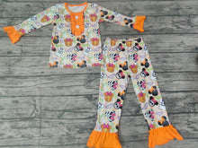 Load image into Gallery viewer, Halloween baby girls cartoon ruffle holiday pajamas
