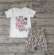 Load image into Gallery viewer, Baby girls big bows and baseball shorts sets

