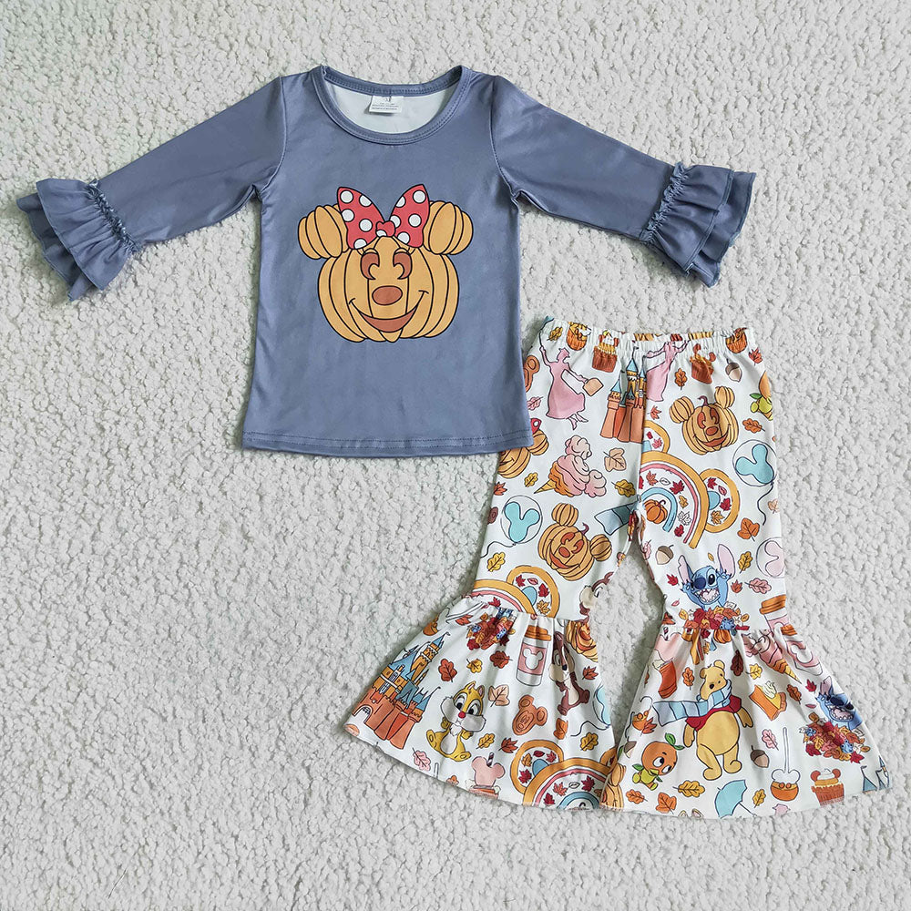 Baby girls halloween pumpkin bell pants clothing set