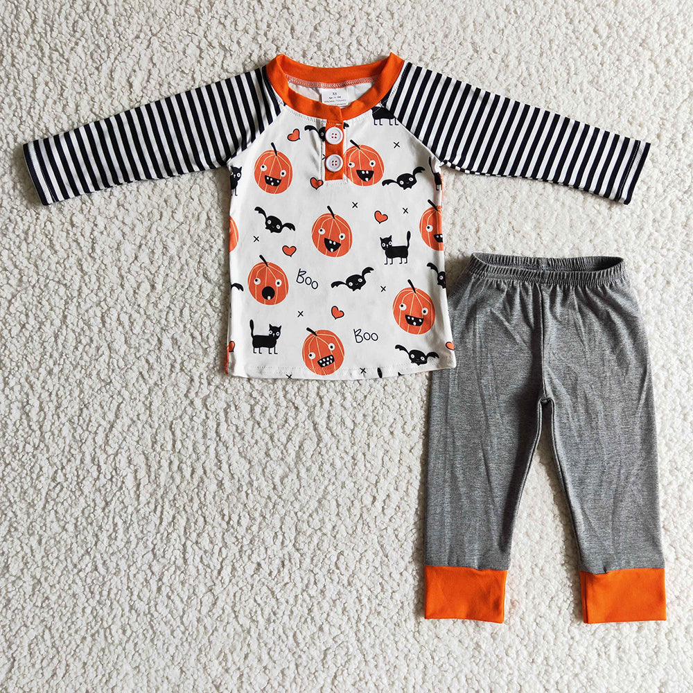 Baby Boys pumpkin stripe pants pajamas sets