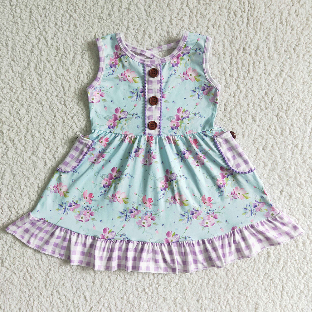 Baby girls summer purple floral knee length dresses